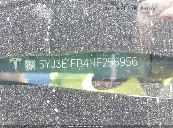 5YJ3E1EB4NF256956 2022 TESLA MODEL 3 Black Vista del compartimento del motor