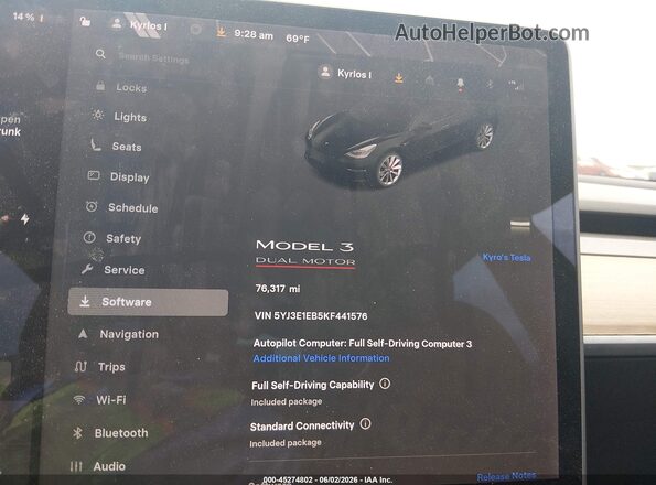 5YJ3E1EB5KF441576 2019 TESLA MODEL 3 Black Вид задніх сидінь