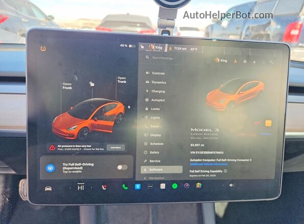 5YJ3E1EB5MF079803 2021 TESLA MODEL White ხელსაწყოთა პანელის ხედი
