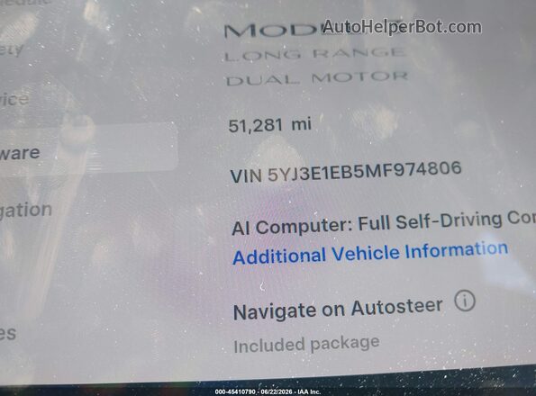 5YJ3E1EB5MF974806 2021 TESLA MODEL 3 Белый Вид задних сидений