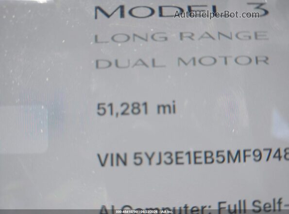 5YJ3E1EB5MF974806 2021 TESLA MODEL 3 Белый 