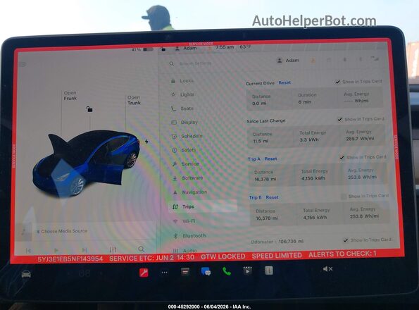 5YJ3E1EB5NF143954 2022 TESLA MODEL 3 Blue 