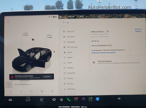 5YJ3E1EB5NF277072 2022 TESLA MODEL 3 Черный Вид задних сидений