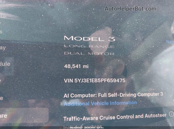 5YJ3E1EB5PF659475 2023 TESLA MODEL 3 Серый Панорамный вид салона 360°