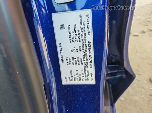 5YJ3E1EB5PF660934 2023 TESLA MODEL Blue 