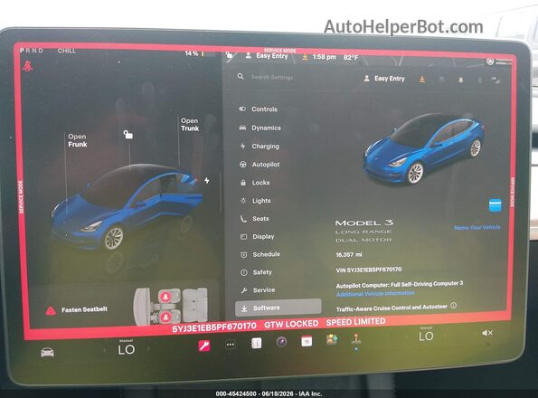 5YJ3E1EB5PF670170 2023 TESLA MODEL 3 Blue 