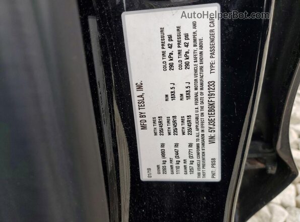 5YJ3E1EB6KF191233 2019 TESLA MODEL Black Շարժիչի բաժամունքի տեսք