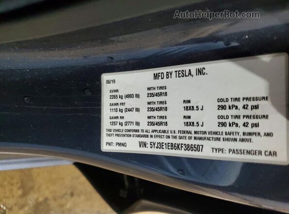 5YJ3E1EB6KF386507 2019 TESLA OTHER Угольный Вид подкапотного пространства