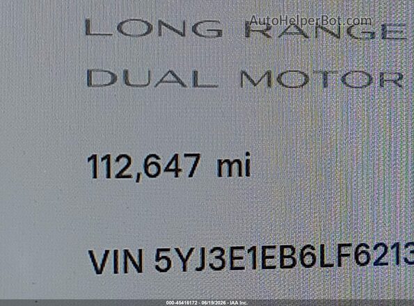 5YJ3E1EB6LF621344 2020 TESLA MODEL 3 White 