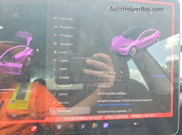 5YJ3E1EB6LF651220 2020 TESLA MODEL Белый Вид щитка приборов