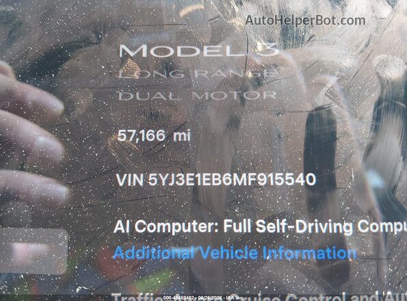 5YJ3E1EB6MF915540 2021 TESLA MODEL 3 White Սալոնի հետևի տեսք