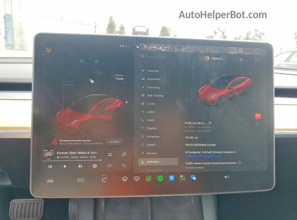 5YJ3E1EB6NF212490 2022 TESLA MODEL Красный Вид щитка приборов