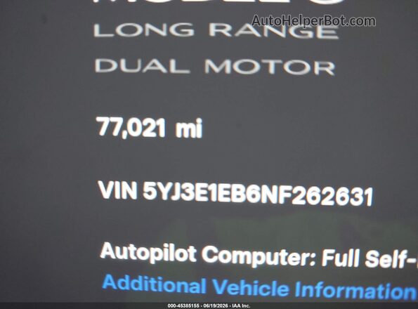 5YJ3E1EB6NF262631 2022 TESLA MODEL 3 Белый 