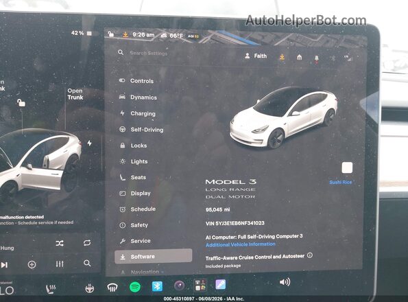 5YJ3E1EB6NF341023 2022 TESLA MODEL 3 Белый Вид задних сидений