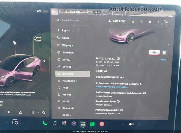 5YJ3E1EB6NF352393 2022 TESLA MODEL 3 Фиолетовый Вид задних сидений
