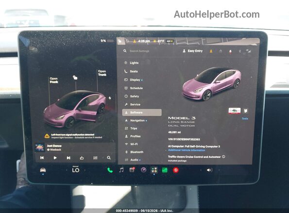 5YJ3E1EB6NF352393 2022 TESLA MODEL 3 Фиолетовый 