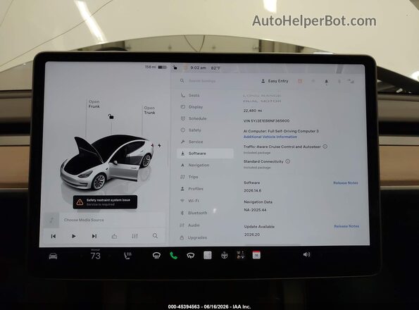 5YJ3E1EB6NF365600 2022 TESLA MODEL 3 Белый Вид задних сидений