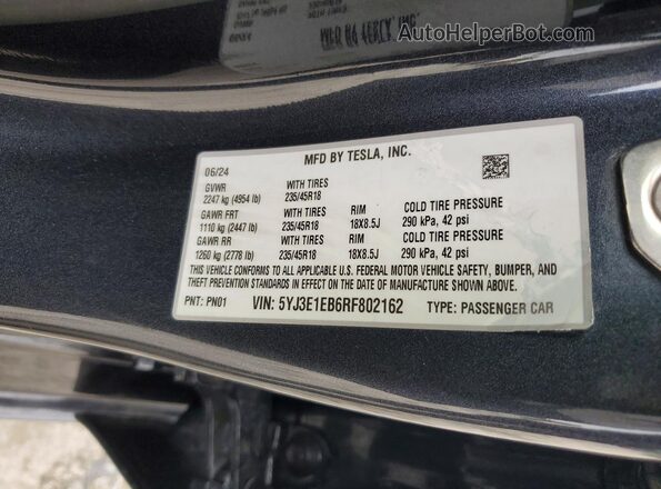 5YJ3E1EB6RF802162 2024 TESLA MODEL Gray Вид підкапотного простору