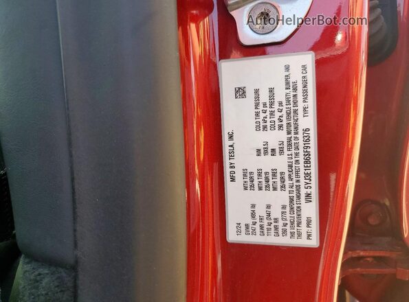 5YJ3E1EB6SF916376 2025 TESLA MODEL Red Vista del compartimento del motor