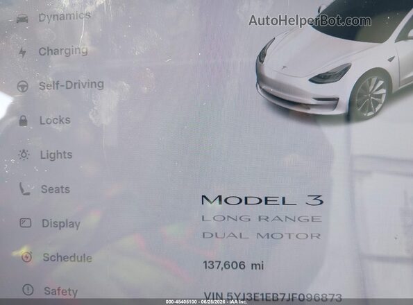 5YJ3E1EB7JF096873 2018 TESLA MODEL 3 Белый Вид задних сидений