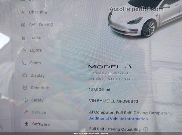 5YJ3E1EB7JF096873 2018 TESLA MODEL 3 Белый Панорамный вид салона 360°