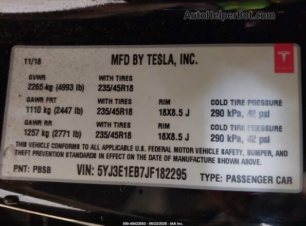 5YJ3E1EB7JF182295 2018 TESLA MODEL 3 Black Вид підкапотного простору