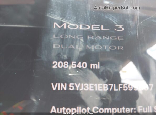 5YJ3E1EB7LF599807 2020 TESLA MODEL 3 Black 