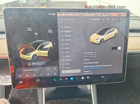 5YJ3E1EB7LF618968 2020 TESLA MODEL White Սարքավորումների վահանակի տեսք