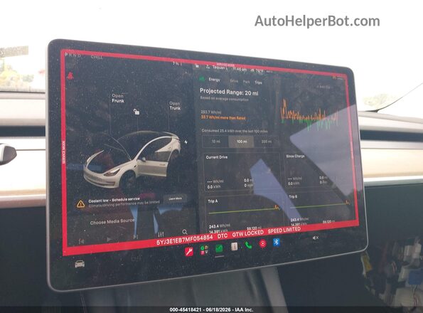 5YJ3E1EB7MF054854 2021 TESLA MODEL 3 White Vista de los asientos traseros