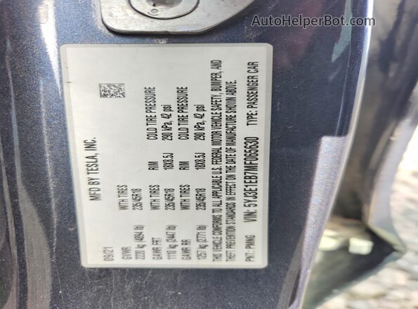 5YJ3E1EB7MF065630 2021 TESLA MODEL Угольный Вид наклейки с VIN-кодом