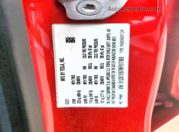 5YJ3E1EB7MF917989 2021 TESLA MODEL Red Vista del compartimento del motor