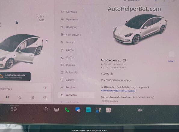 5YJ3E1EB7MF990344 2021 TESLA MODEL 3 White Vista de los asientos traseros