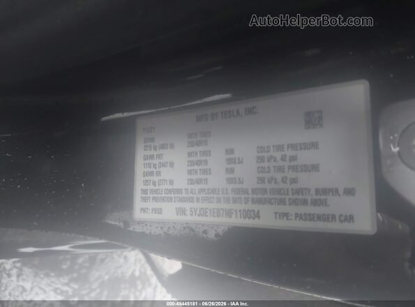 5YJ3E1EB7NF110034 2022 TESLA MODEL 3 Black Вид підкапотного простору