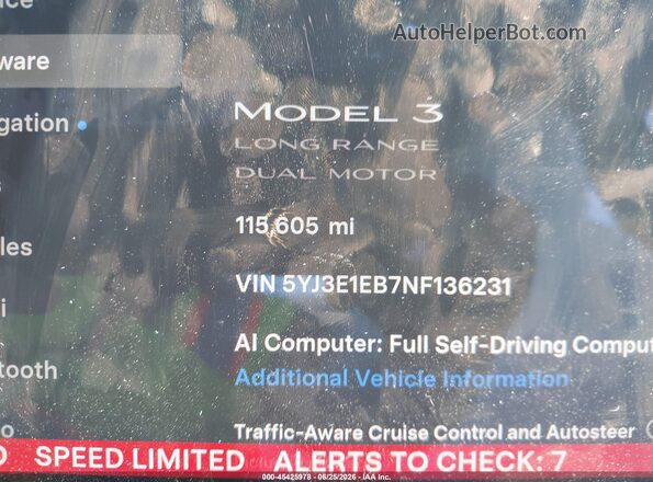 5YJ3E1EB7NF136231 2022 TESLA MODEL 3 Белый 