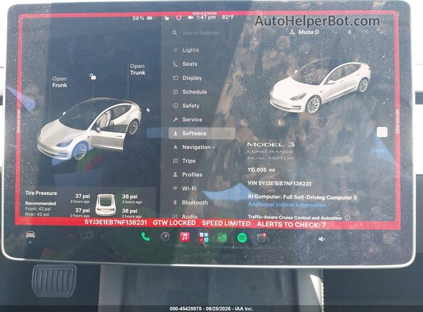 5YJ3E1EB7NF136231 2022 TESLA MODEL 3 Белый Вид задних сидений