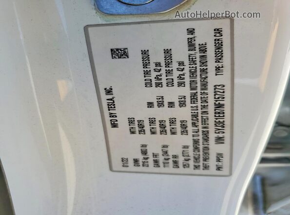 5YJ3E1EB7NF157273 2022 TESLA MODEL White 