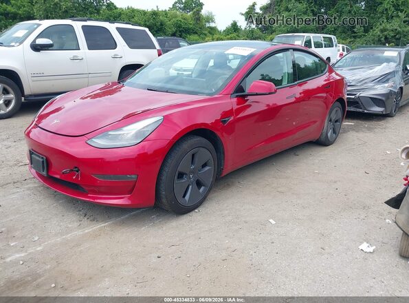 5YJ3E1EB7NF204091 2022 TESLA MODEL 3 Red Առջևի ձախ երեք քառորդ տեսարան
