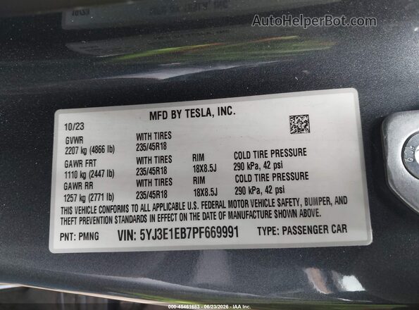 5YJ3E1EB7PF669991 2023 TESLA MODEL 3 Серый Вид подкапотного пространства