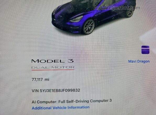 5YJ3E1EB8JF099832 2018 TESLA OTHER Blue Вид щитка приладів