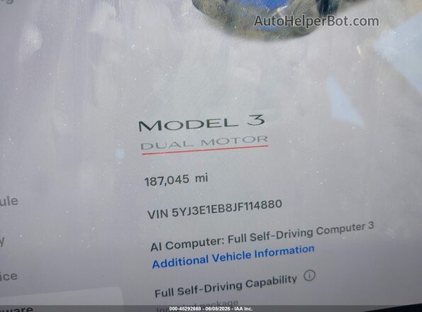 5YJ3E1EB8JF114880 2018 TESLA MODEL 3 Blue 