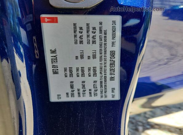 5YJ3E1EB8JF134689 2018 TESLA MODEL Blue Շարժիչի բաժամունքի տեսք