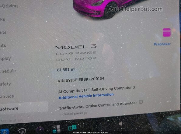 5YJ3E1EB8KF209134 2019 TESLA MODEL 3 Black Հետևի նստատեղերի տեսք