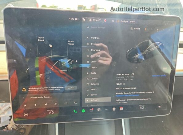 5YJ3E1EB8KF359325 2019 TESLA MODEL Black Widok zestawu wskaźników
