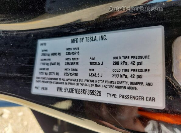 5YJ3E1EB8KF359325 2019 TESLA MODEL Black Widok komory silnika