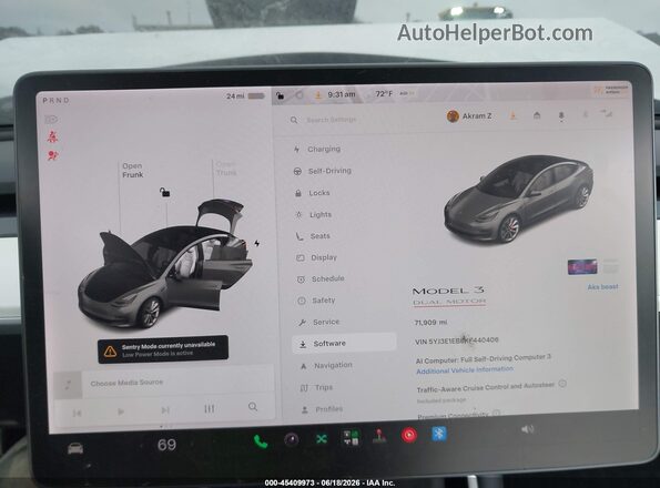 5YJ3E1EB8KF440406 2019 TESLA MODEL 3 White Вид задніх сидінь