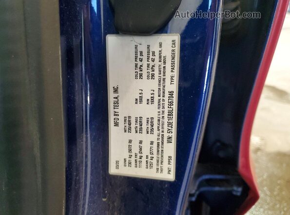 5YJ3E1EB8LF667046 2020 TESLA MODEL Red VIN sticker view