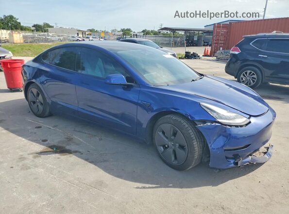 5YJ3E1EB8MF855907 2021 TESLA MODEL Синий Передняя правая четверть
