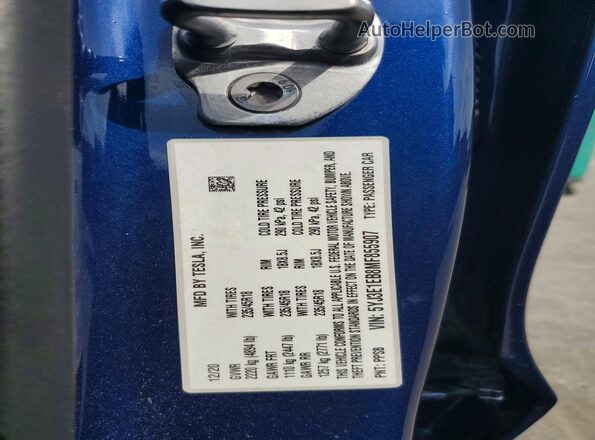 5YJ3E1EB8MF855907 2021 TESLA MODEL Синий Вид подкапотного пространства