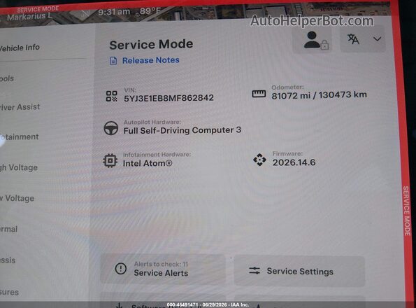 5YJ3E1EB8MF862842 2021 TESLA MODEL 3 Blue Widok komory silnika