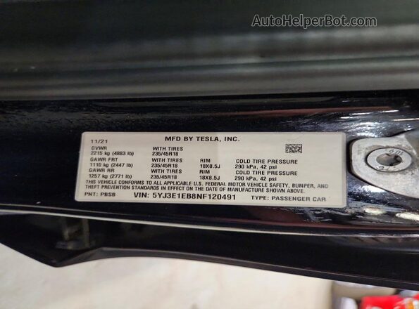 5YJ3E1EB8NF120491 2022 TESLA MODEL Black Շարժիչի բաժամունքի տեսք